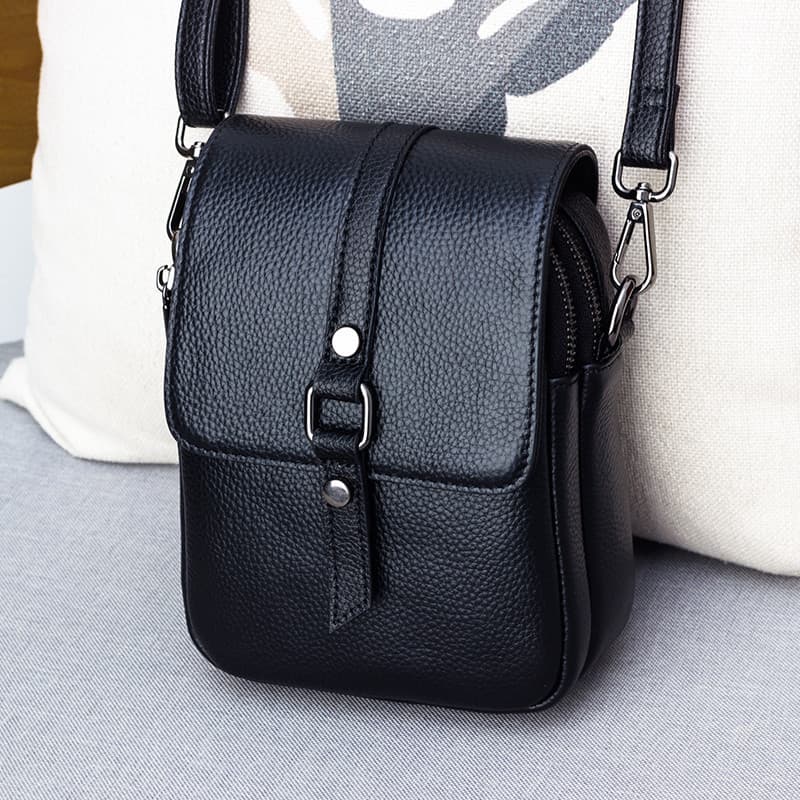 Bolsa para celular feminina mensageiro pequena bolsa 2024 novo estilo All-Match couro genuíno Mini estilo Vertical senho