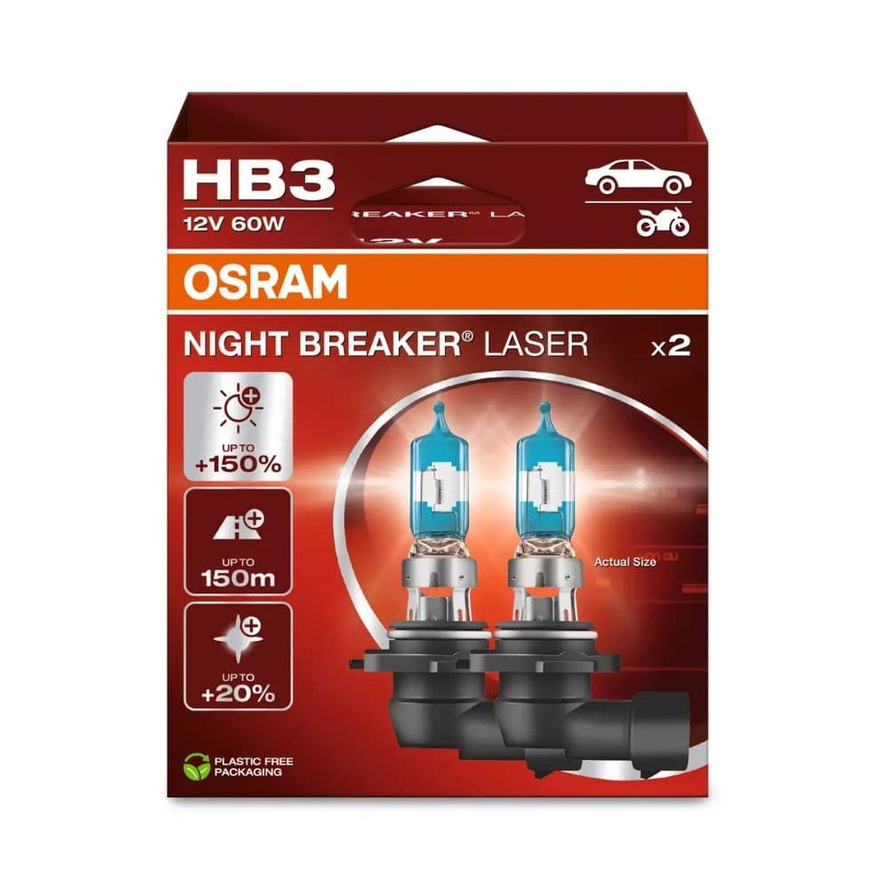 Par Lâmpada Farol Osram Night breaker Laser HB3 60W 3200k