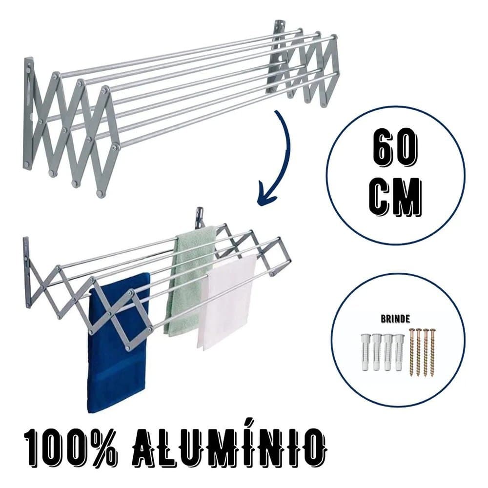 Varal De Parede Sanfonado Em Alumínio 60cm Padrão U