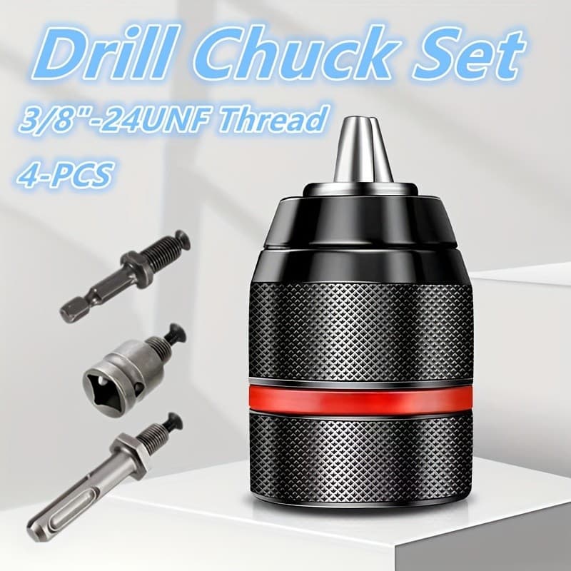 Conjunto De Mandril De Broca Resistente De 4 Unidades-3/8 "-24UNF , Sem Chave , Adaptador SDS Plus/Quadrado