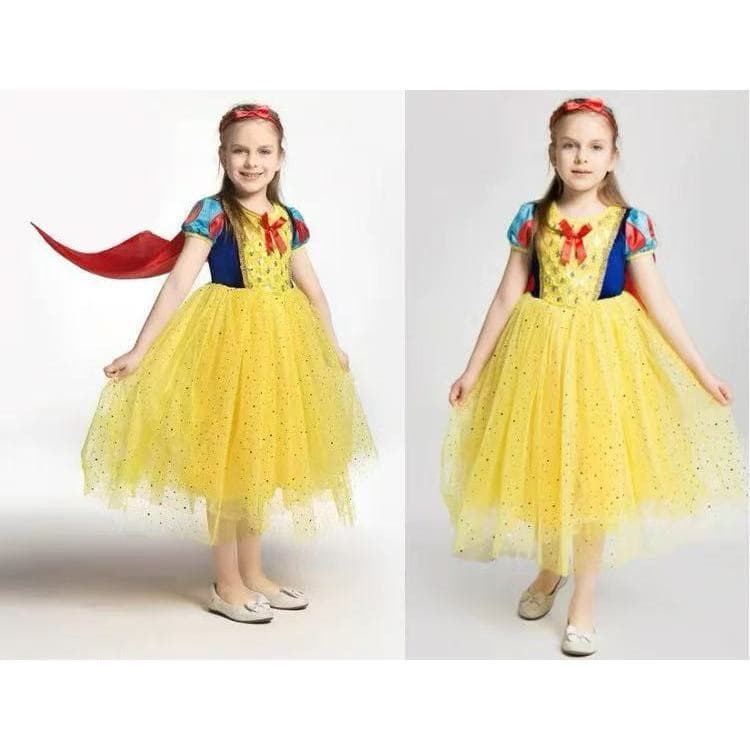 Vestido Fantasia Luxo Branca De Neve Infantil + Tiara Para Festa Cosplay