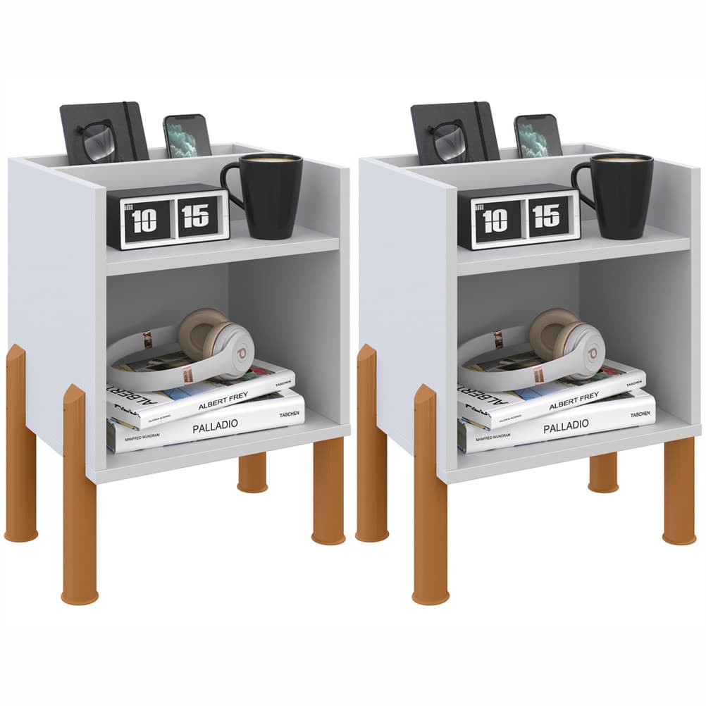 KIT 2 Mesas de Cabeceira Lucca com Nicho e Porta Celular – LANÇAMENTO
