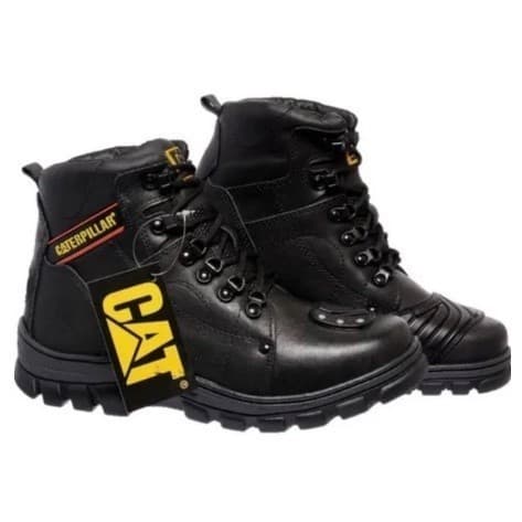 Bota impermeável Motoqueiro Caterpillar Preta em Couro para Motociclista Masculina Promoção