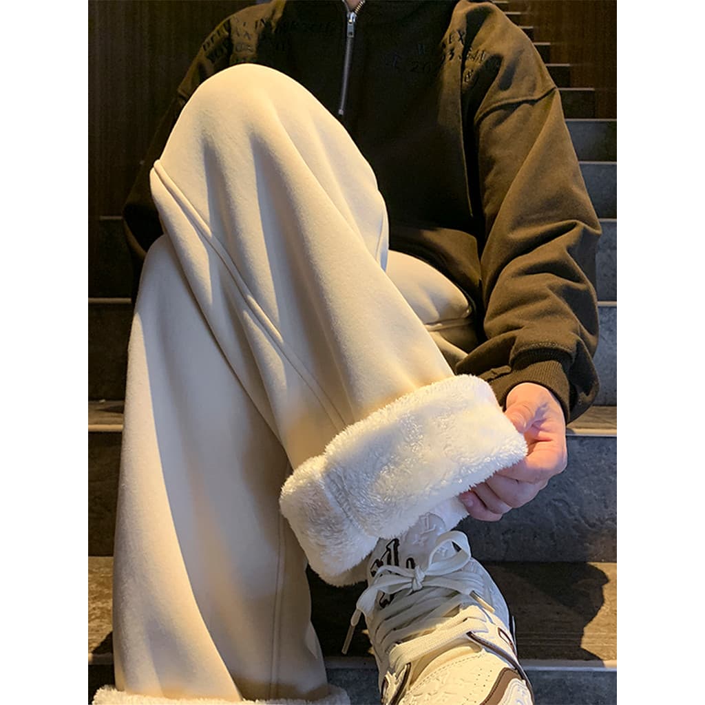 Extra grosso forro de lã Sweatpants masculino inverno engrossado quente cordeiro velo algodão calças em linha reta solta