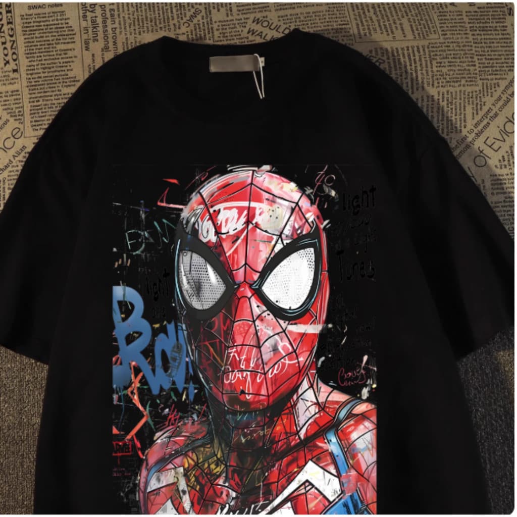 Camiseta Unissex Casual Plus Size Em Algodão Puro Com Estampa Retrô Americana Do Homem-Aranha Em Estilo Grafite