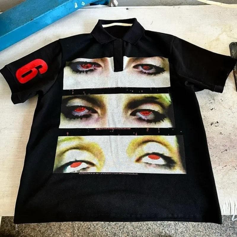 Y2K Estilo Punk Moda Personalidade Design Exclusivo Camisa Polo Rua Hip Hop Harajuku Masculino Manga Curta Graffiti Vest
