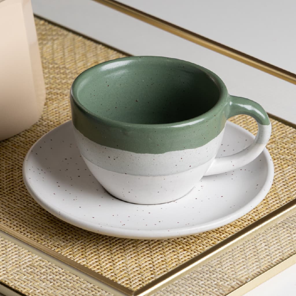 Jogo 4 Xícaras Wolff de Café 85ml com Píres Ombré Cerâmica Requintada Luxo Verde Minimalista Cantinho do Café Verdinha