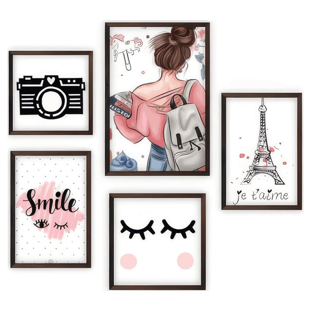 Quadros decorativos kit 5 peças tumblr girls menina power tendencia quarto