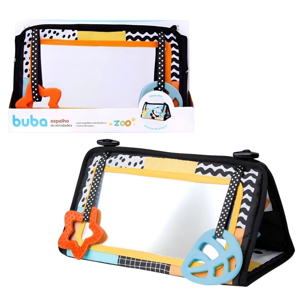 Espelho de Atividades para Bebê Buba Zoo Sensorial com Mordedores Tummy Time Brinquedo Educativo