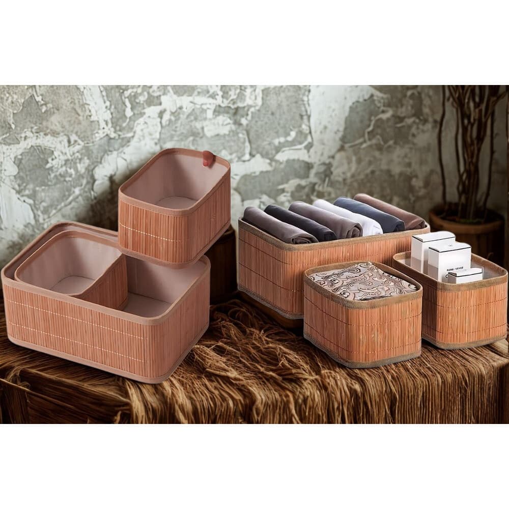 Conjunto 3 Cestos Organizadores Bambu Multiuso Decorativo Roupas Brinquedo Sala Quarto Decoração