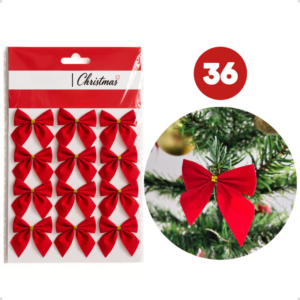 Kit 12 / 24 / 36 Laços Natalinos Vermelhos 6,5cm Decorativos Natal Árvore