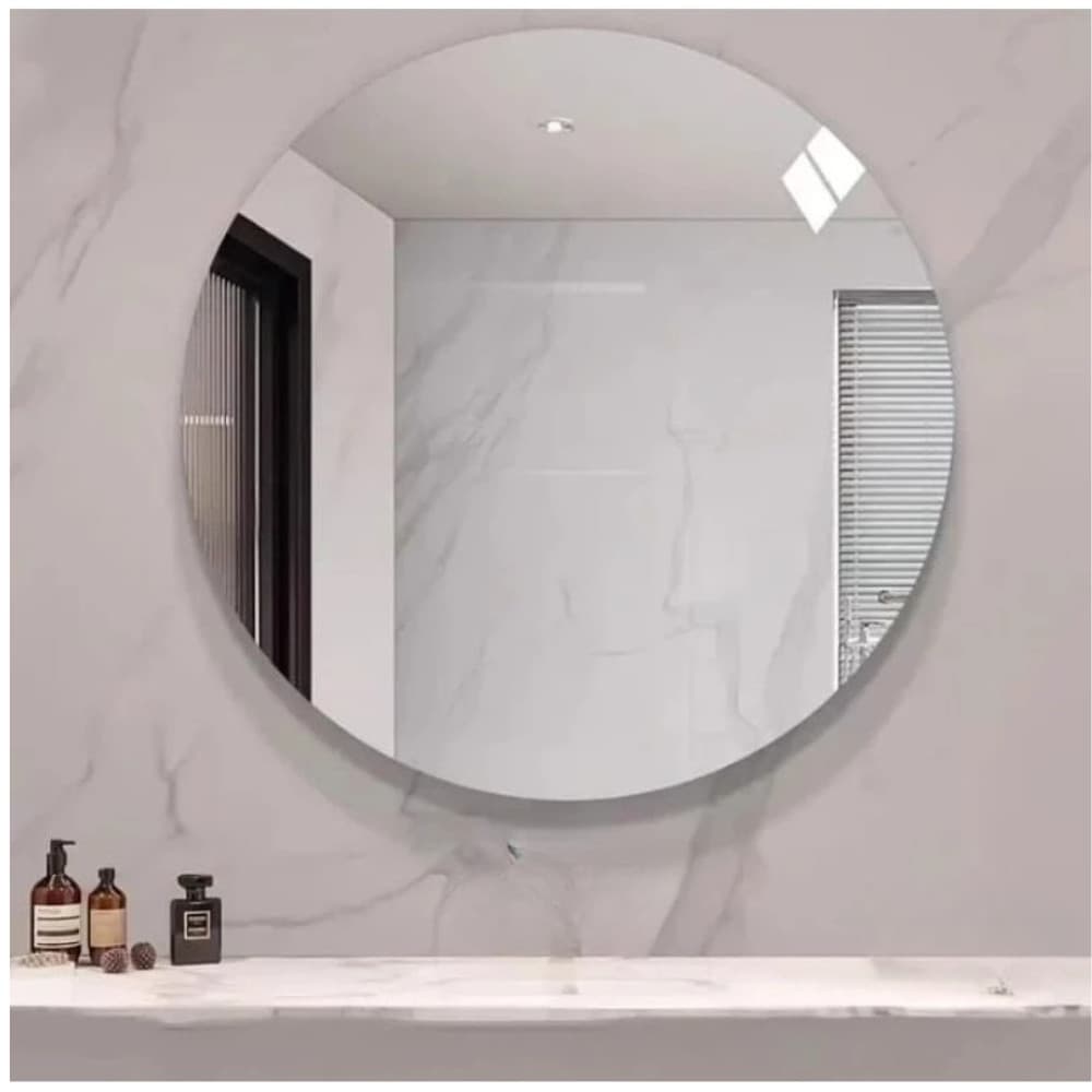 Espelho Redondo Vidro Lapidado 60cm Decorativo Autocolante Parede Banheiro Sala Quarto