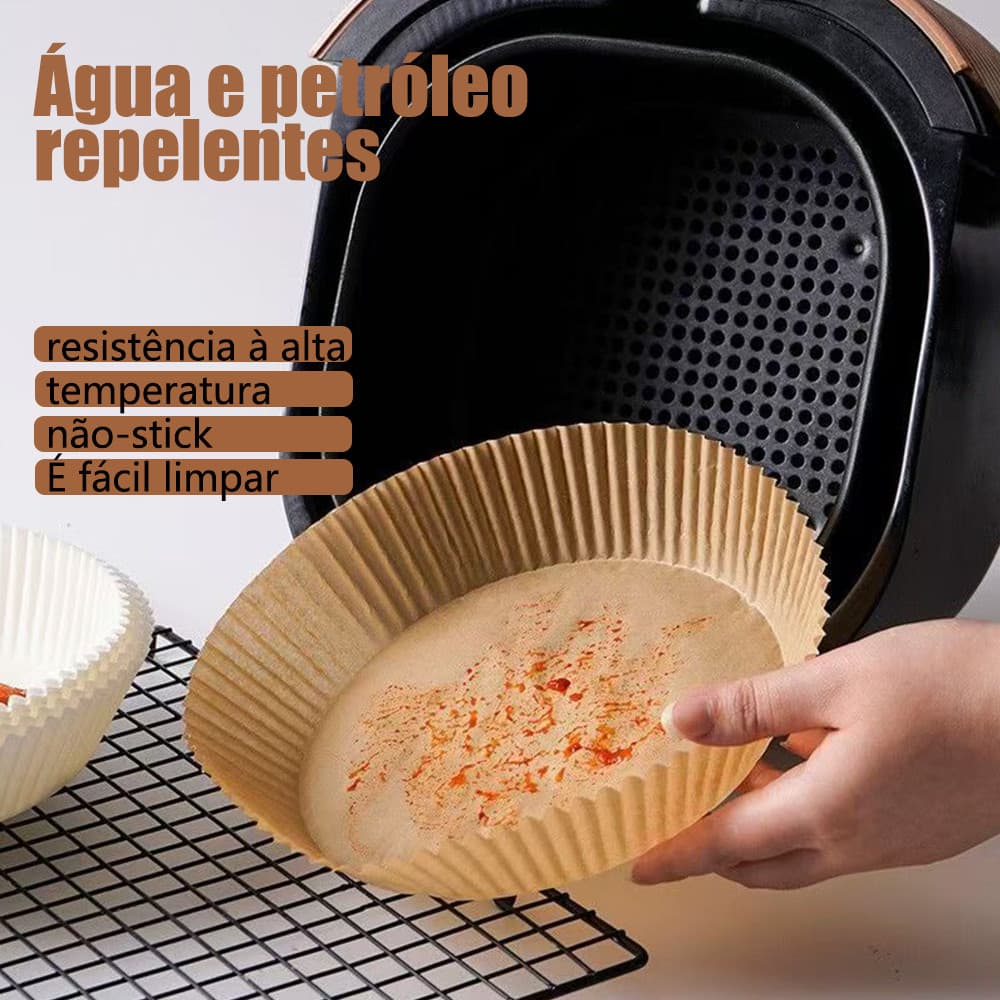 Papel Descartável Redondo Antiaderente para Air Fryer Tapete de Cozimento Ideal para Assar Fritar e Cozinhar sem Sujeira