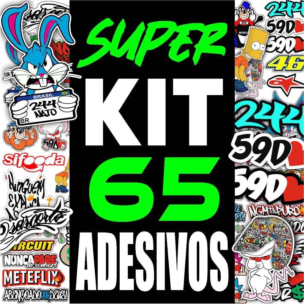 Kit 65 Adesivos Para Capacete Carro Bike Moto Prova D'Água Adesivos Grandes