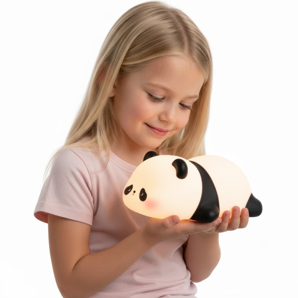 Luminária Abajur Infantil de Silicone Panda Com Sensor De Toque Recarregável Rgb 7 Cores Usb