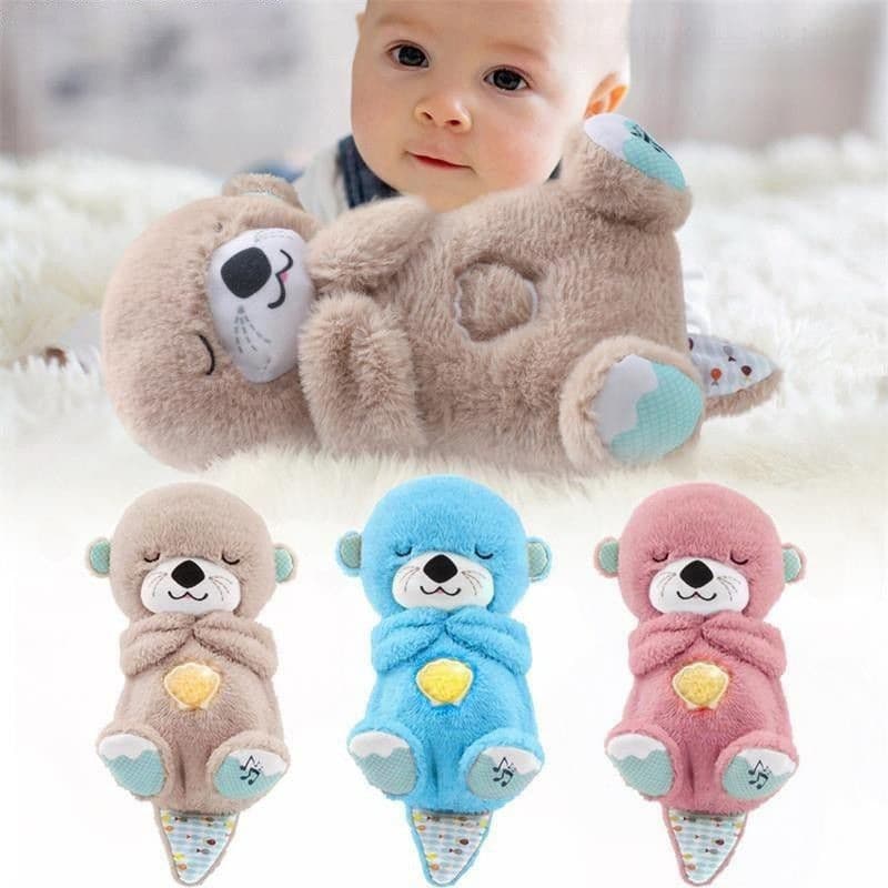 Brinquedo de Pelúcia Lontra com Luzes e Sons, Boneca de Música Calmante, Brinquedo para Sono Profundo