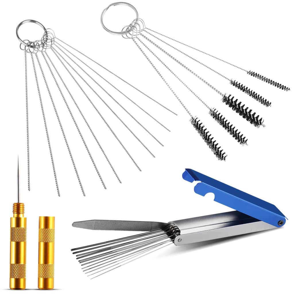 Kit de limpeza de carburador, conjunto de 13 linhas limpas de aço inoxidável, 10 agulhas, 5 escovas de nylon.
