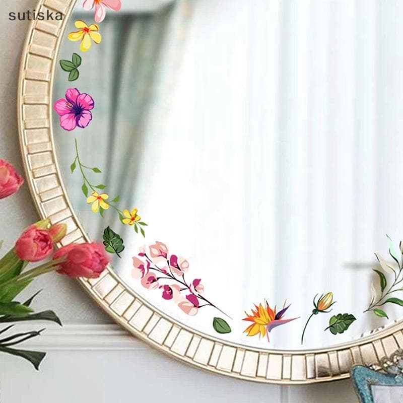 sutiska Adesivos De Espelho Floral , Decalques De Parede De Flores , Casca E Bastão , Estética De Quarto , Decoração De