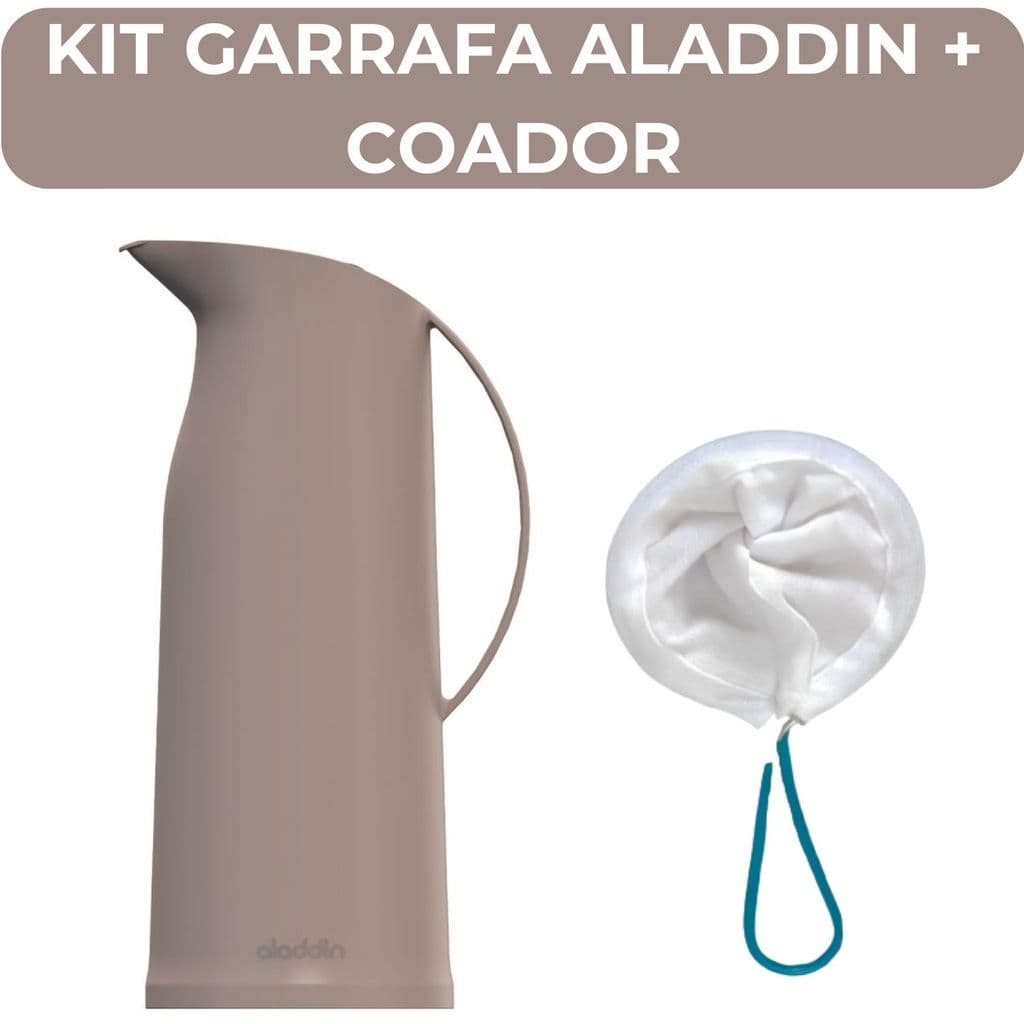 Kit Garrafa Termica Aladdin e Coador Pano Original Com Alça Garrafa de Cafe Cha Futura