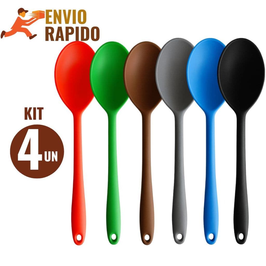 Kit 4 Colher de Silicone Grande Premium Resistente ao Calor Antiaderente Utensílio Cozinha Segurança