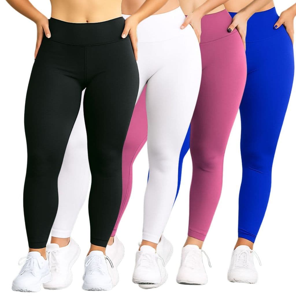 Kit 4 Calça Feminina Cintura Alta Moda Cross Conforto Treino Legging Fitness Suplex Basica Academia
