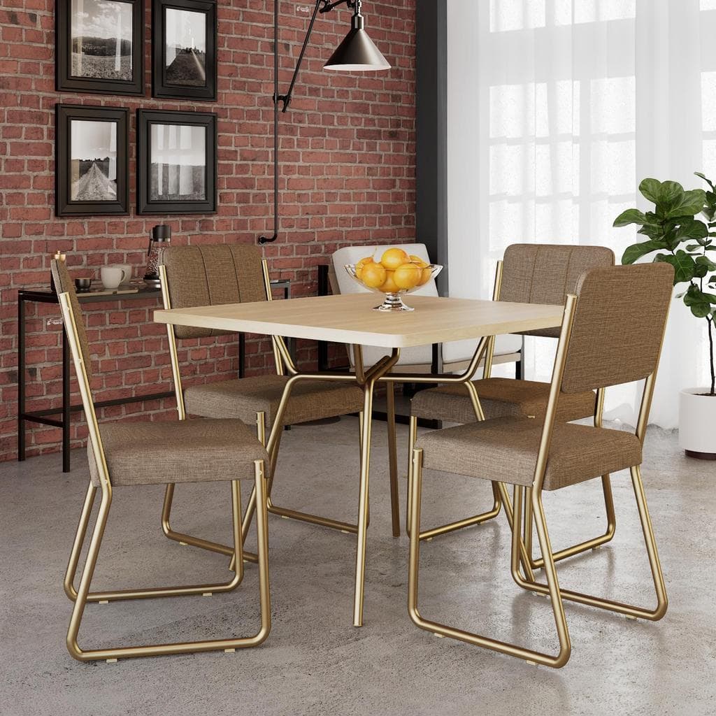 Conjunto Mesa de Jantar Soho Quadrada Orgânica C/ 04 Cadeiras Next Est.Champ