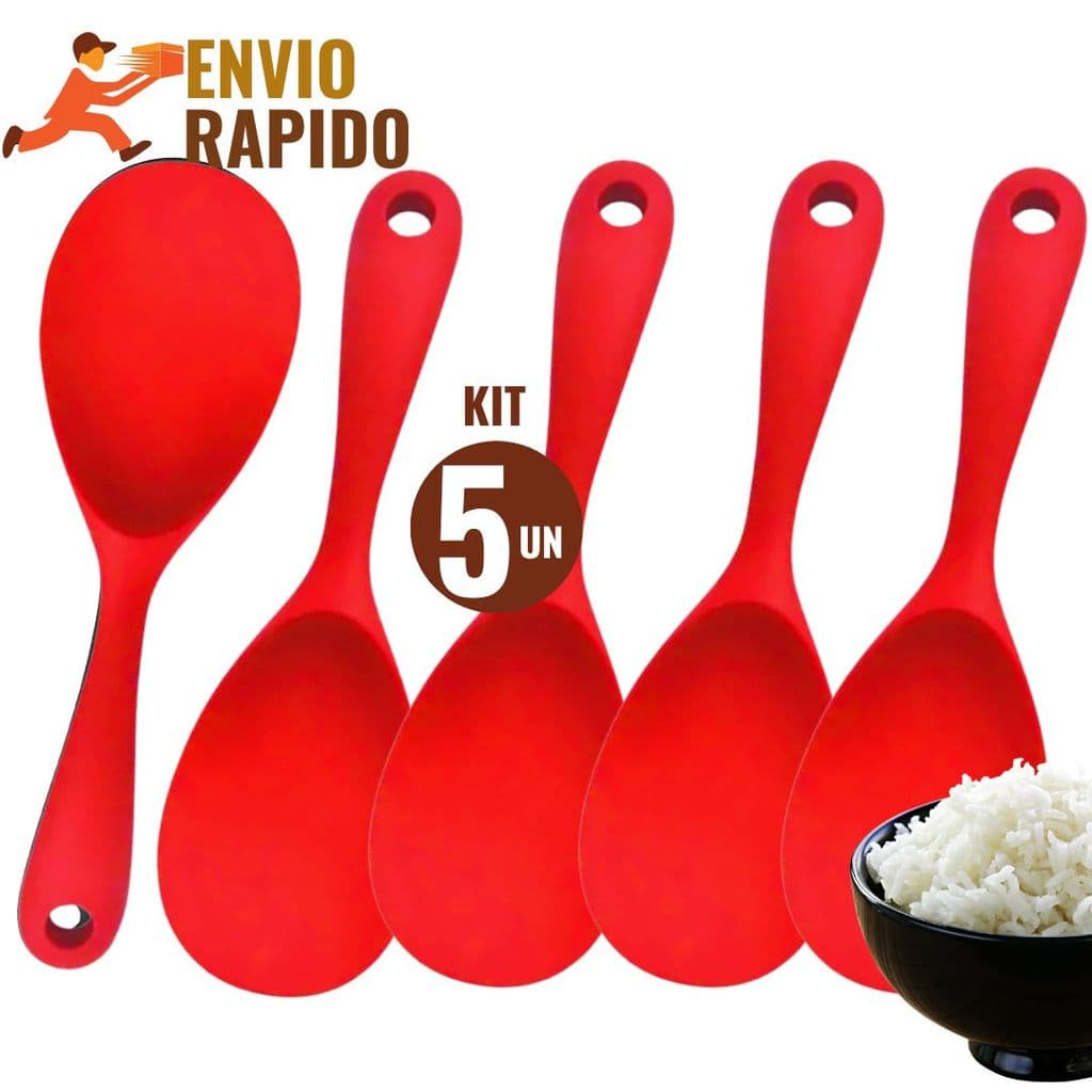 Kit 5 Colheres de Servir de Silicone Utensílios de Cozinha Antiaderente Não Risca Panela Resistente