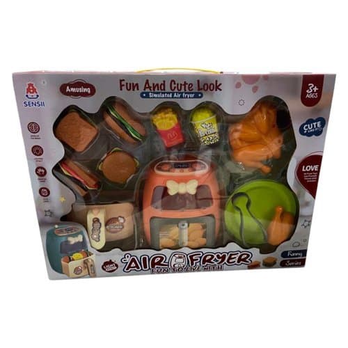 Conjunto Mini Air Fryer Infantil Luzes Led Brinquedo Educativo Acessorios Divertidos