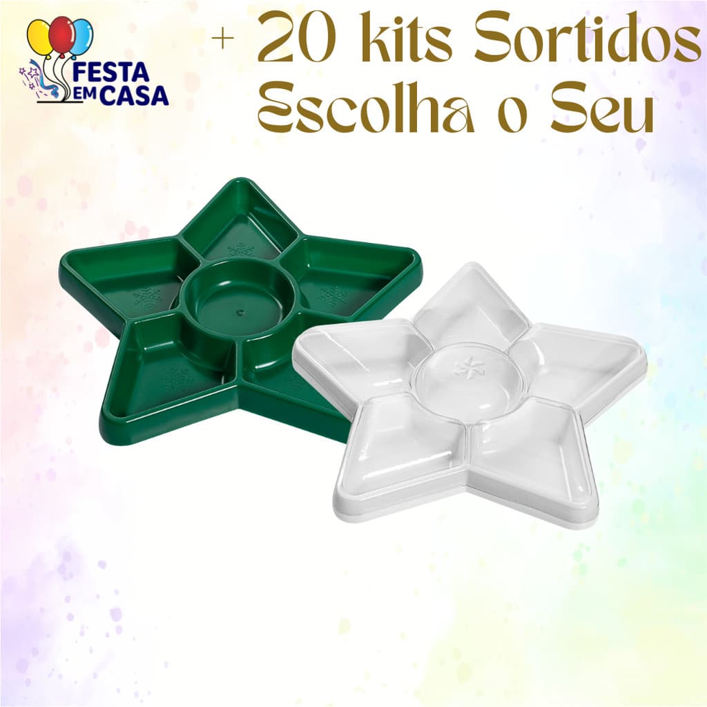Kit 2 Bandejas Petisqueiras Sortidas Natal Estrela 24cm - Diversas Cores Bandeja Natalina Lançamento