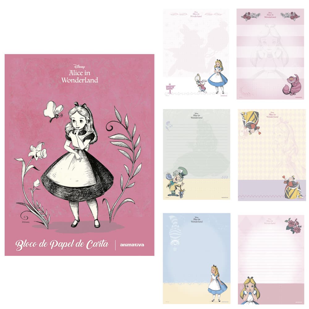 Bloco Papel de Carta Animativa 48fls Alice no País das Maravilhas