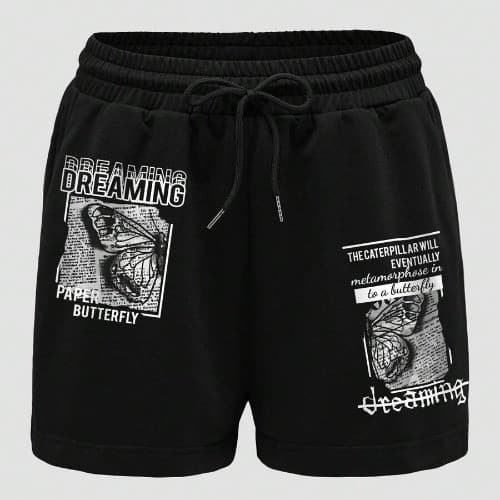 Short Bermuda Moletom Ilustração De Borboleta E Slogan Dreaming