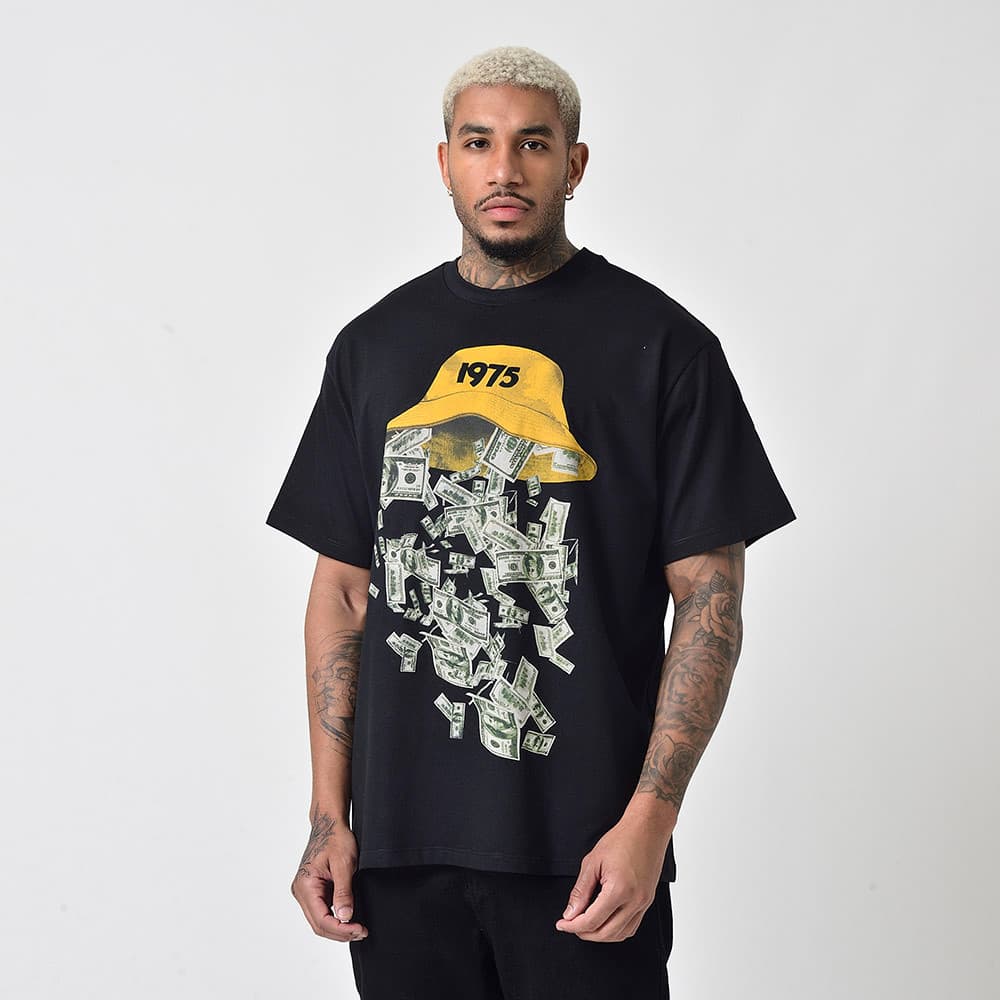 Camiseta Masculina Manga Curta Preta Estampa 1975 Money