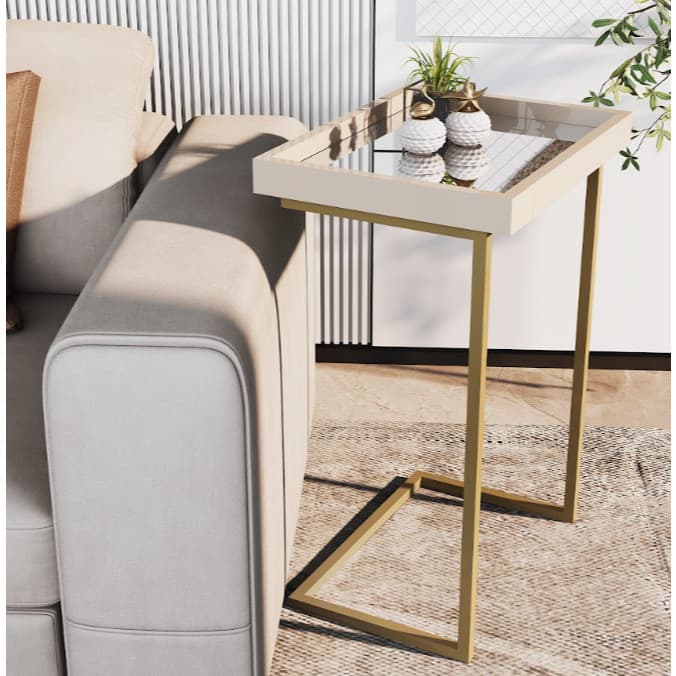 Mesa Canto Lateral  Apoio Espelho Pé Aço Multiuso Decoração Elegante