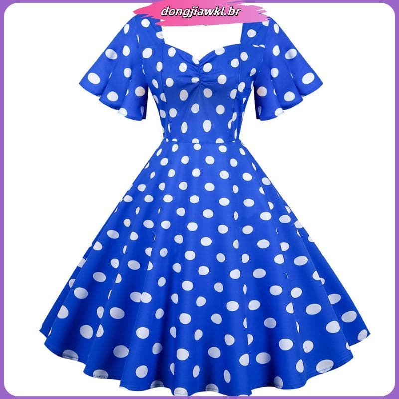 Vintage Polka Dot Impresso Vestido De Festa Feminino Retro De Finalistas Elegante Linha A