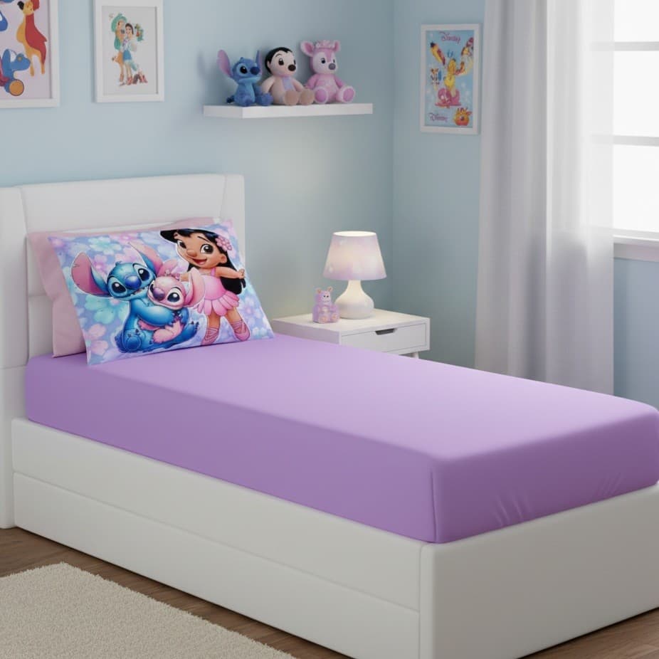 Jogo de Lençol Solteiro 02 Peças 400 Micro Percal Estampas Infantil e Adulto cores lilas pink rosa azul