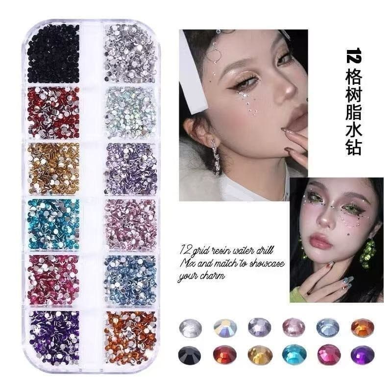 Kit 3 Caixas Estojo Strass Colorido Para Maquiagem e Nail Art