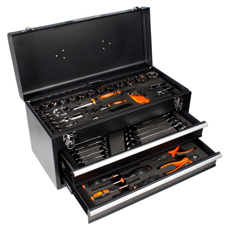 Caixa Baú Gabinete de Ferramentas com 2 Gavetas e Tampa com 90 Peças Xtrong XCXA-1290A