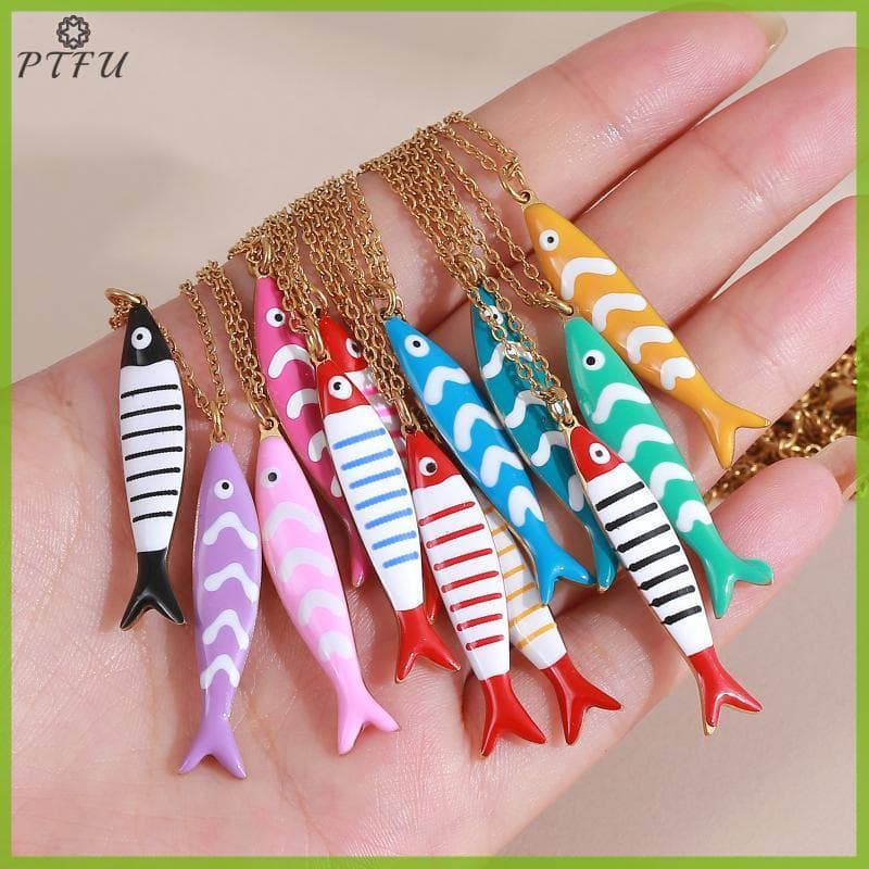 PTFU > Bonito Requintado Colorido Peixe Pingente Colares Para Mulheres Meninas Moda Colar De Aço Inoxidável Verão Praia