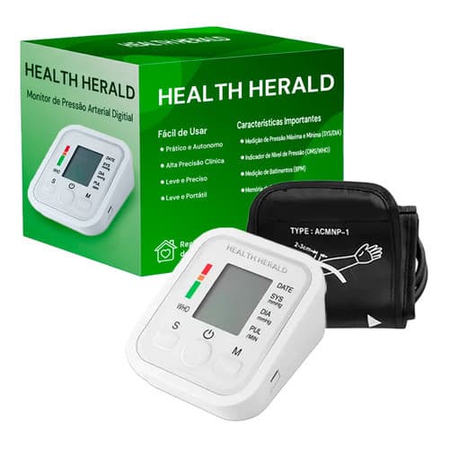 Monitor Eletrônico Inteligente de Pressão Arterial com Inglês – Cor Blanco Health Herald