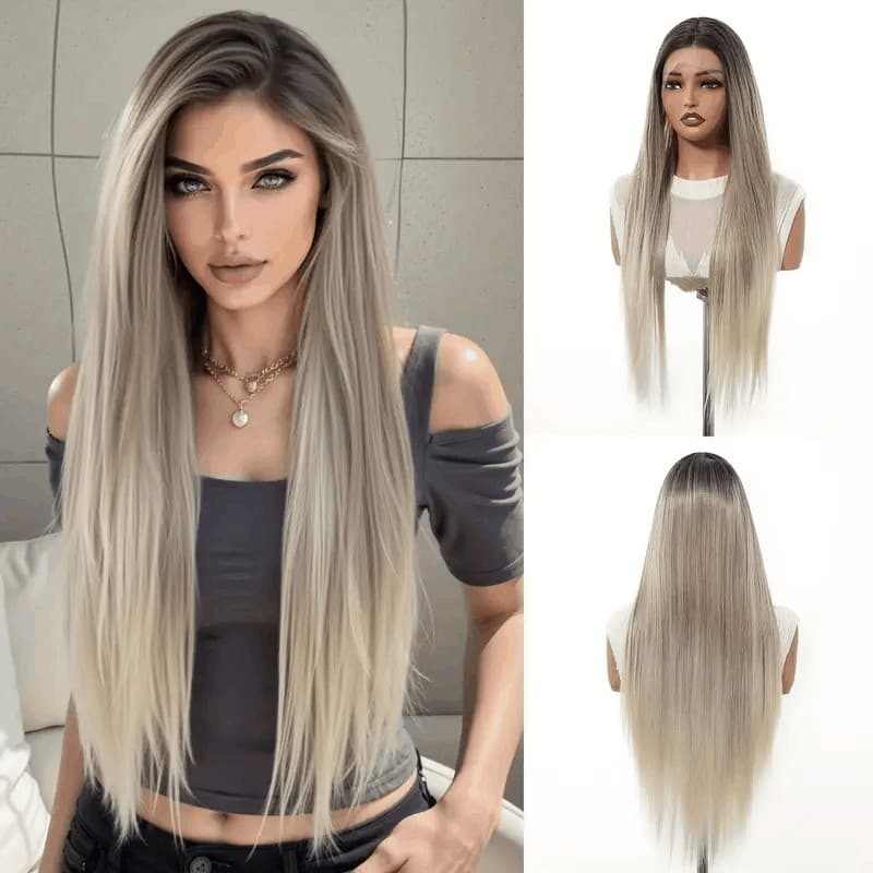 Peruca Lace Fronte 13x6 Repartição Livre Lisa 75cm Fibra Bio Humano Top Hair CAMILY