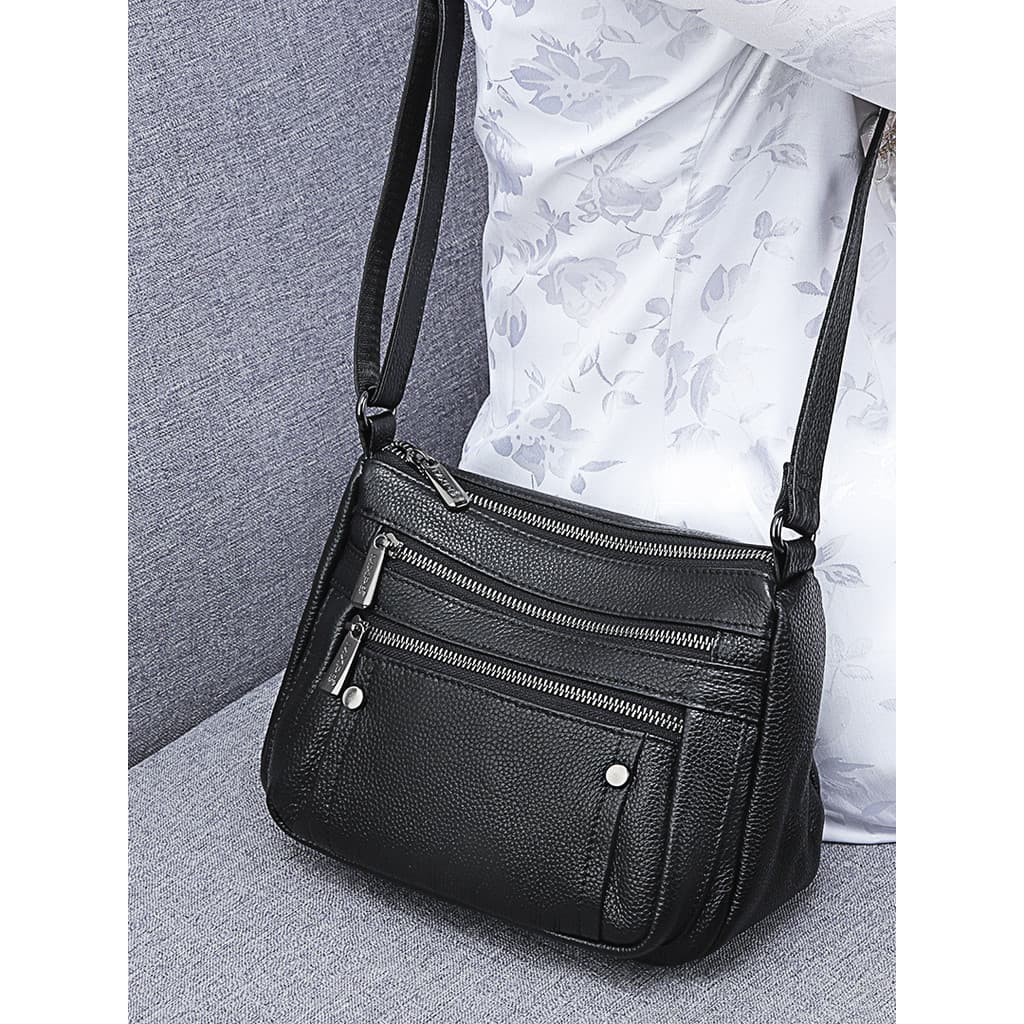 2026 novo estilo bolsa mensageiro Multi-camada zíper meia-idade mãe idosa bolsa cor sólida moda primeira camada bolsa de