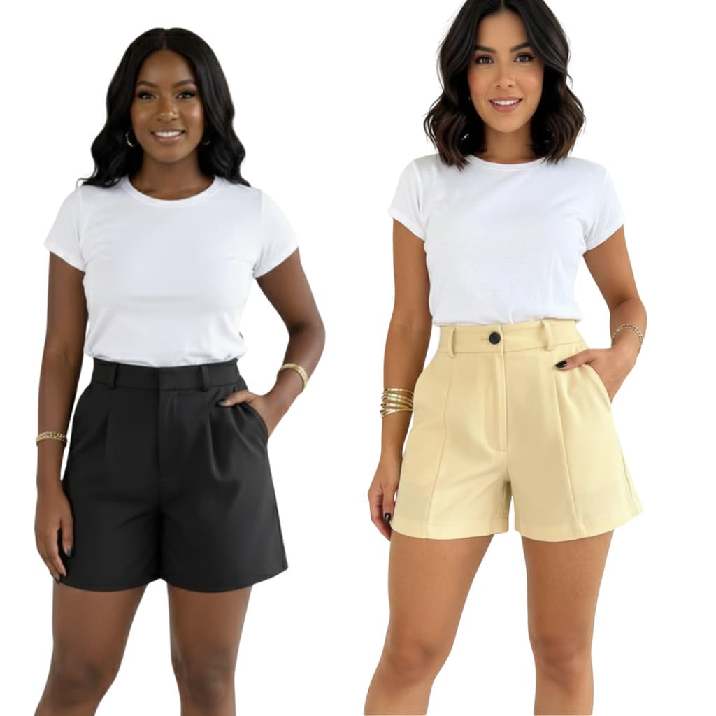 Kit Shorts Feminino Alfaiataria Curto Pluz Size Bolso Na Lateral Premium