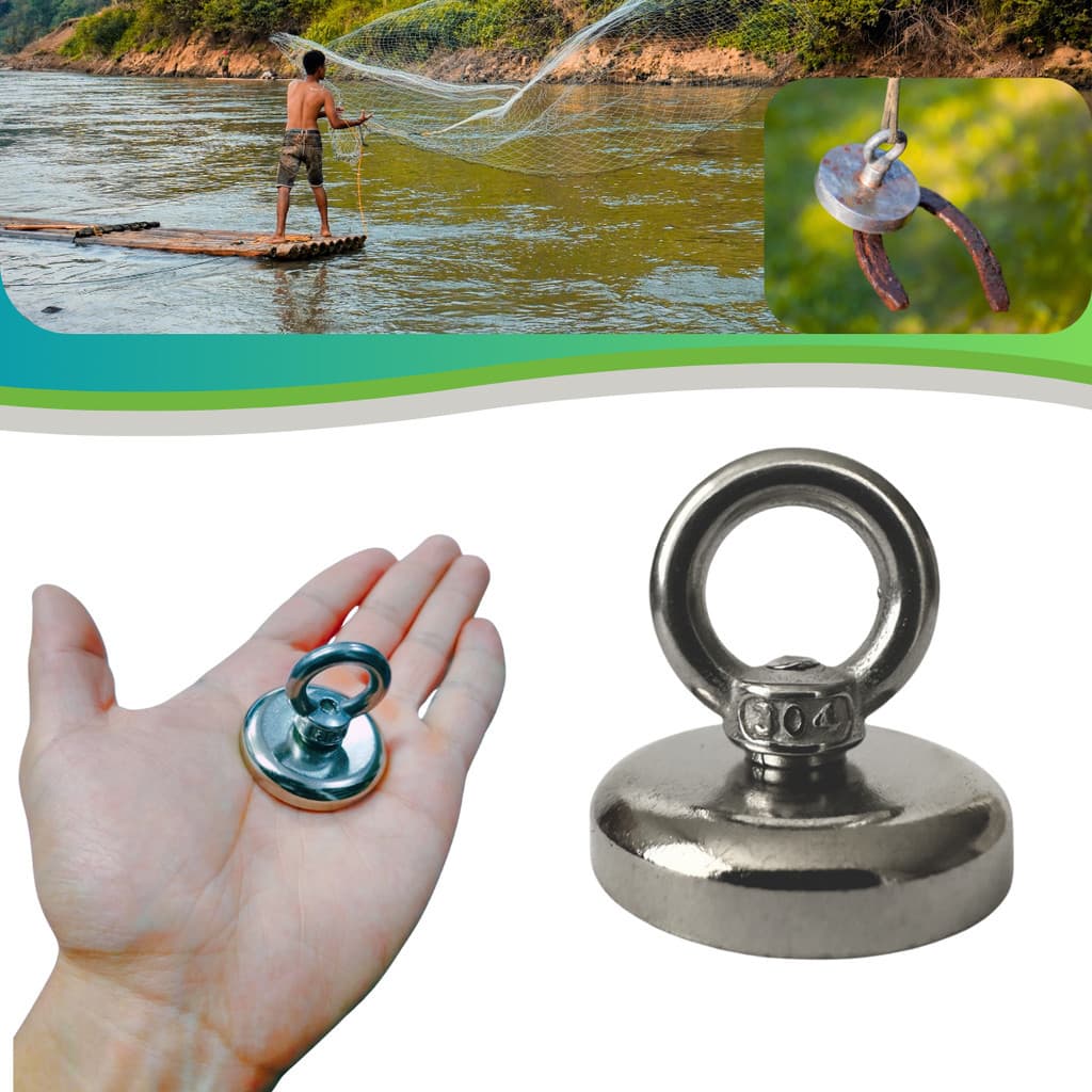 Imã de Pesca Neodímio Super Forte 40 mm Pesca Magnética Até 29kg Forte Trava Tudo Ima Neodimio Pesca Caça Moedas