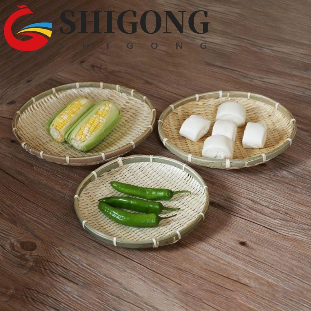 SHIGONG Peneira Jangada De Bambu Inquebrável Cozinha Armazenamento Vime Tecido Artesanal Decorativa Pá Redonda