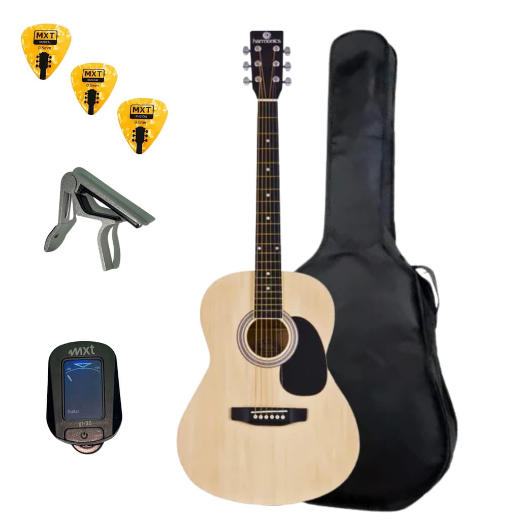 KIT Violão Iniciante Acústico Harmonics Gs-11 Aço C Capa Viasom C101 + Afinador Capotraste Palhetas