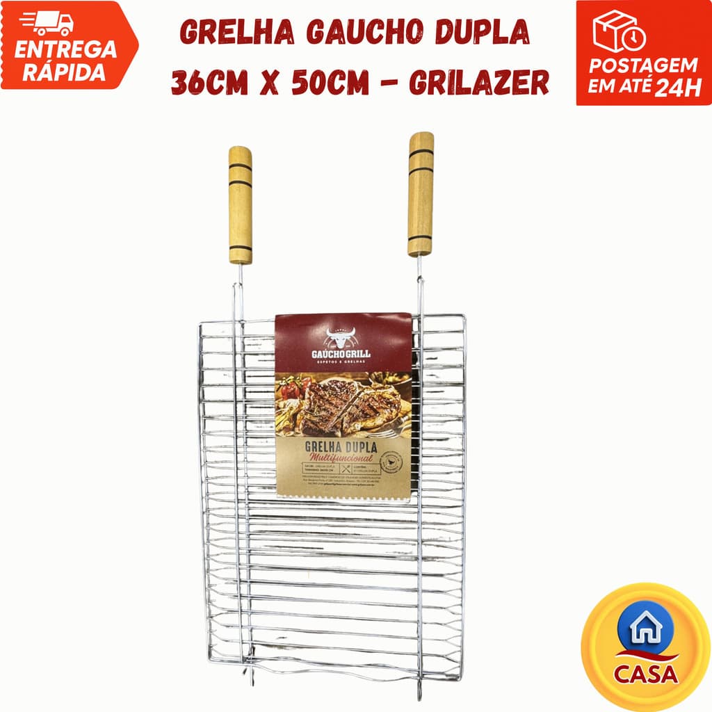 Grelha Gaúcho Dupla 36x50cm – Grilazer em Aço Cromado