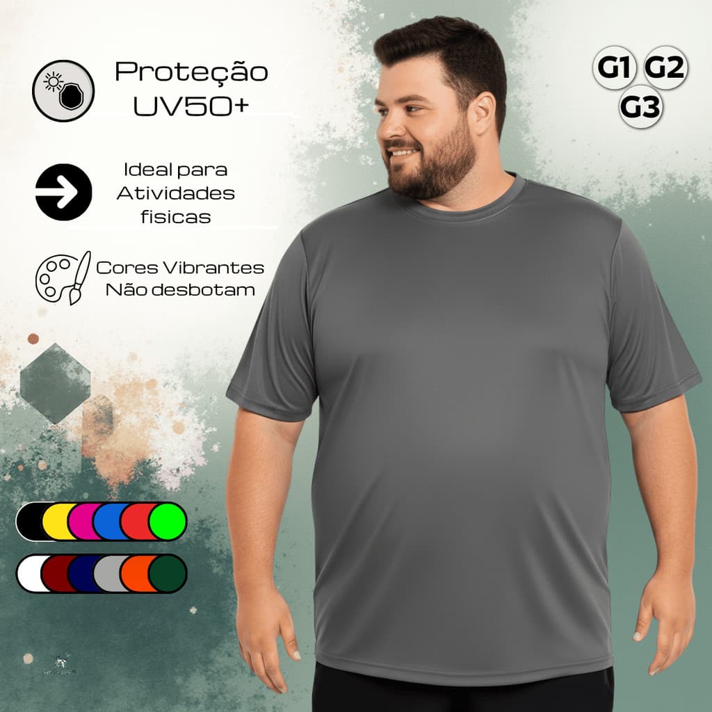Camiseta Térmica Plus Size Manga Curta Masculina Proteção Solar Dry fit