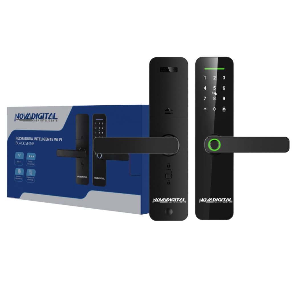 Fechadura Inteligente Black Shine Wifi Biometria Tag Tuya App Digital Senha Novadigital Automação
