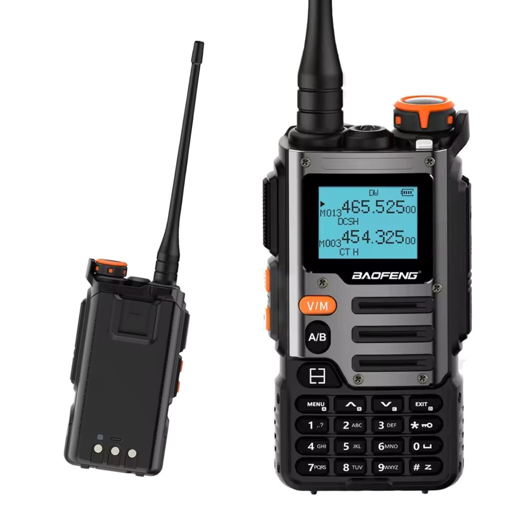 Rádio Comunicador Baofeng Tri-band Recarregável Type-c Lanterna Led Bateria Durável 2600mAh Alcance até 10 km Dual Watch