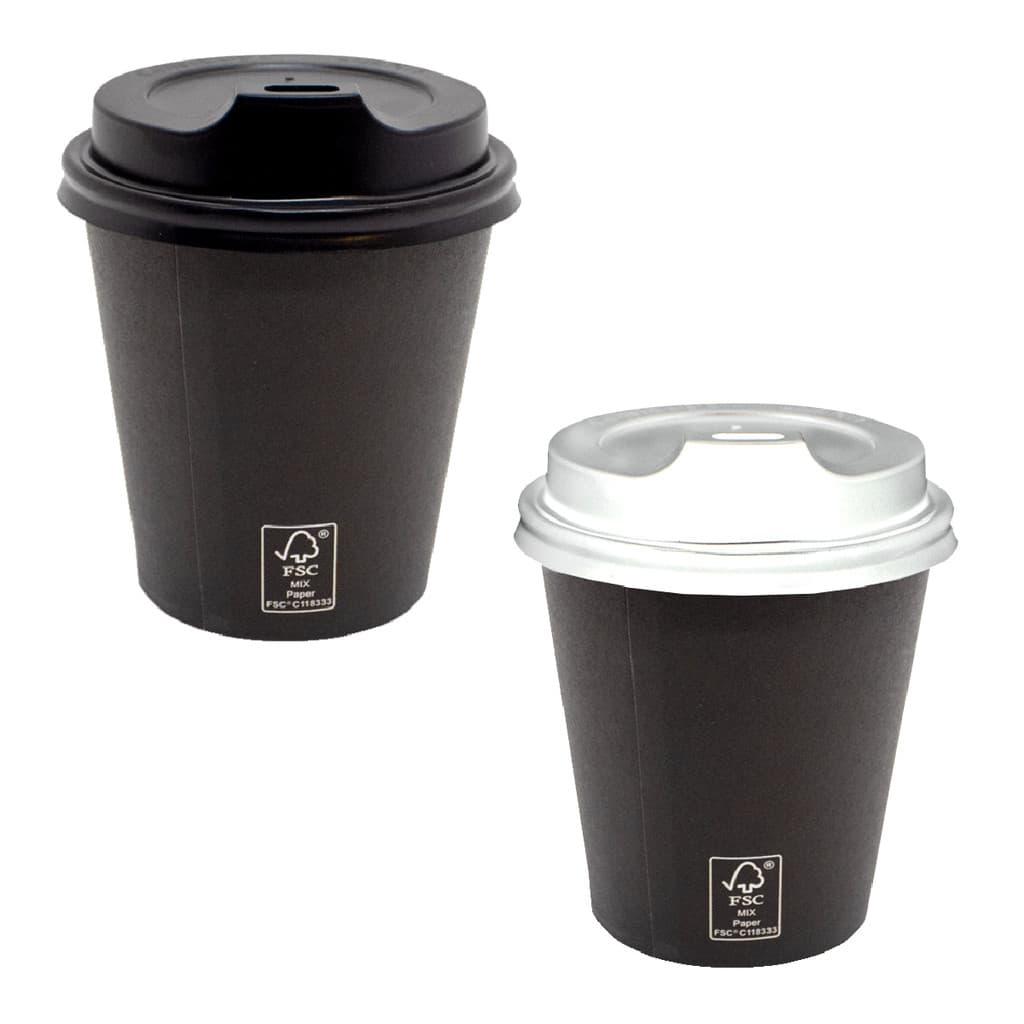 Copo Papel Preto 200ml C/ Tampa Biodegradável 100un Térmico